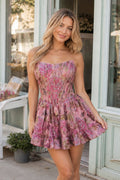 Pink - Strapless A-Line Floral Homecoming Dress
