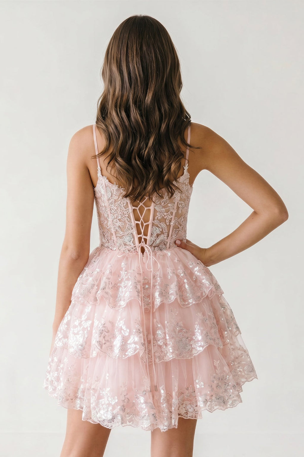 A- Line Sky Blue Sequins Multi-Layers Short Homecoming Dress