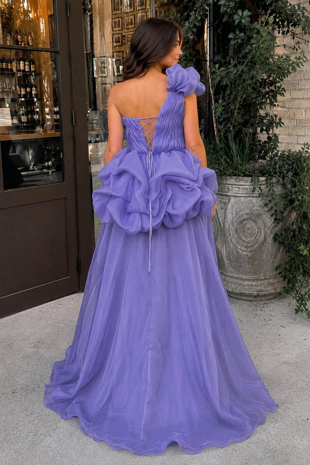 Hot Pink - One Shoulder Organza High Low Homecoming Dress With Ruffles