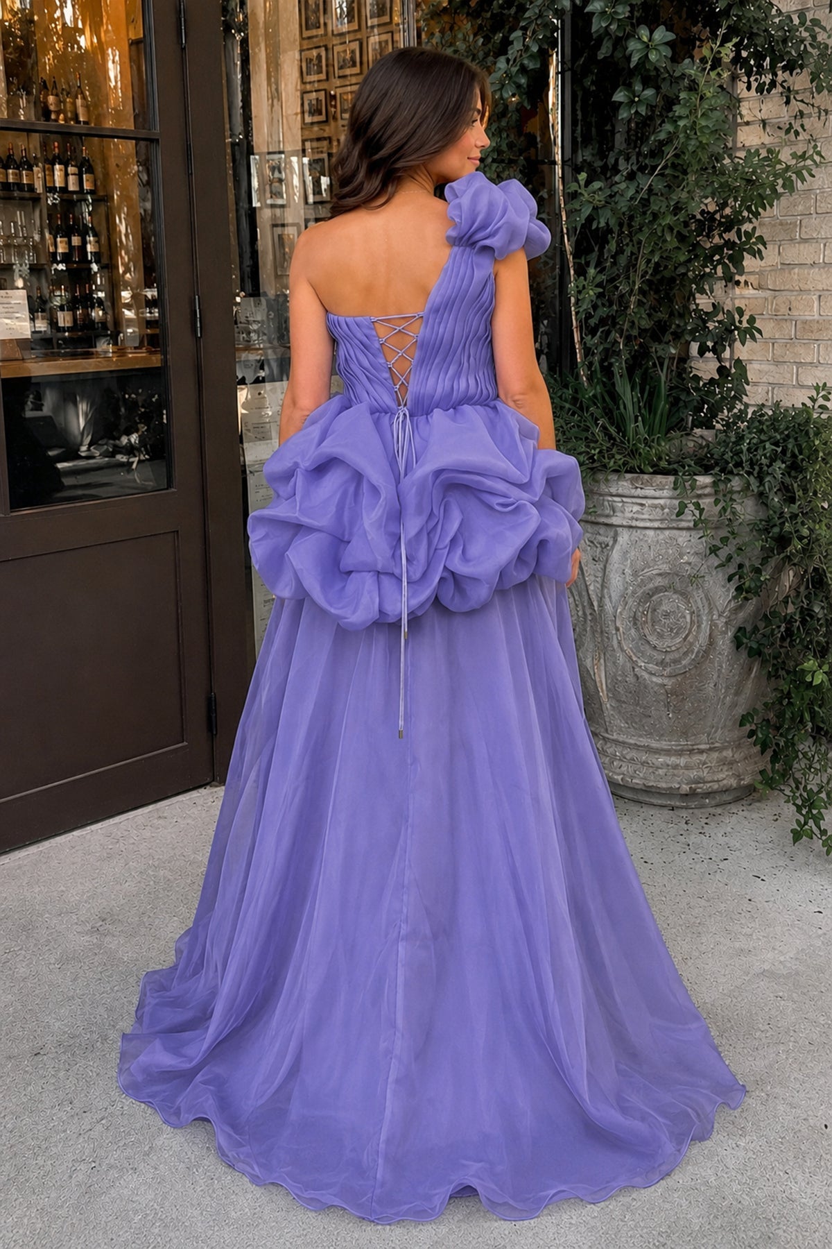 Hot Pink - One Shoulder Organza High Low Homecoming Dress With Ruffles