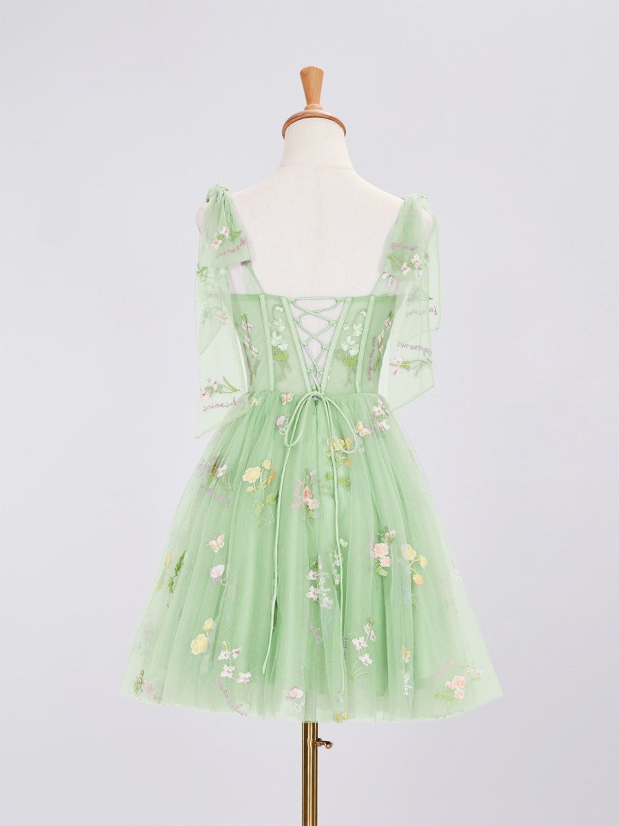 Trendy A Line Spaghetti Straps Short Homecoming Dress with Embroidery