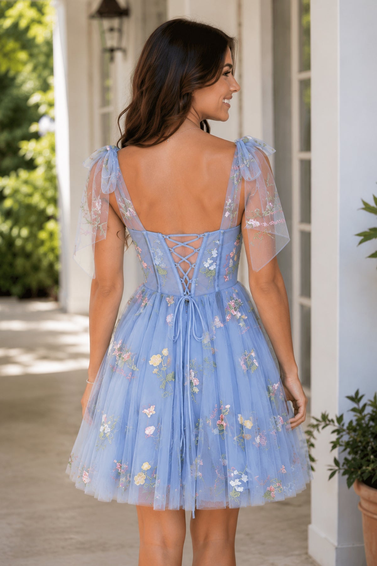 Trendy A Line Spaghetti Straps Short Homecoming Dress with Embroidery